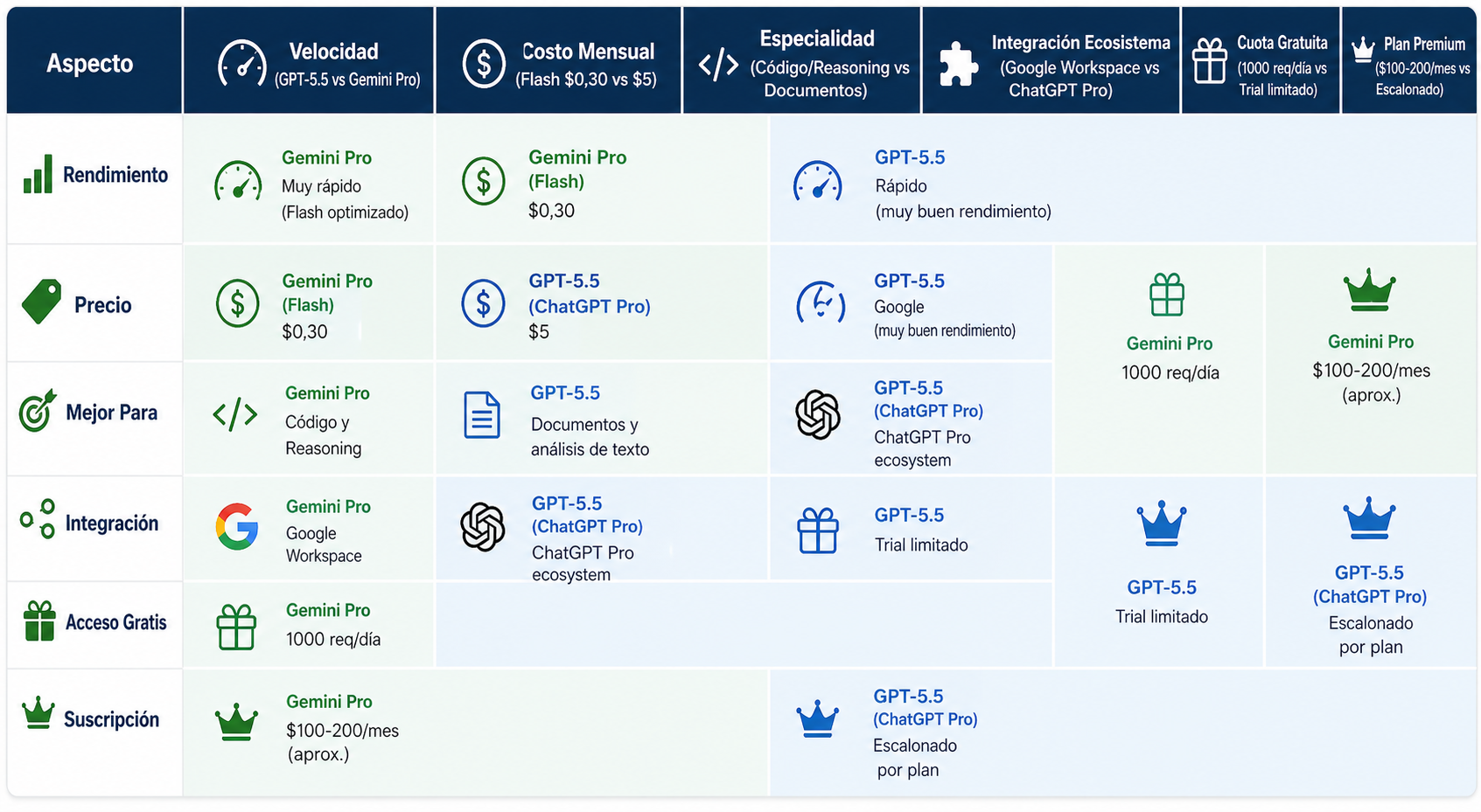 Google vs OpenAI - tabla comparativa