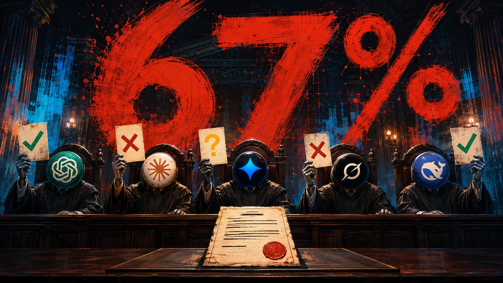 Five frontier LLMs disagree on 67% of 1k real-world fact-check claims - ilustracion