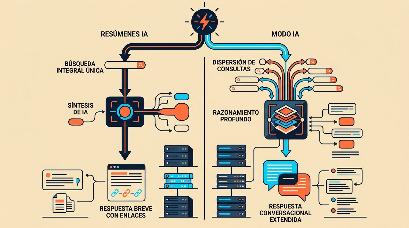 google ai overviews y ai mode diagrama explicativo