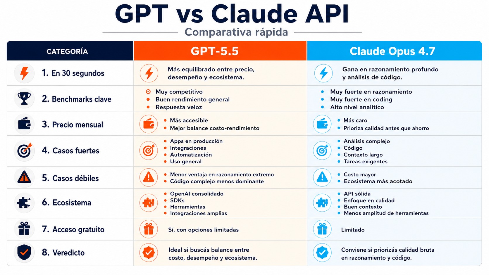 gpt vs claude api tabla comparativa
