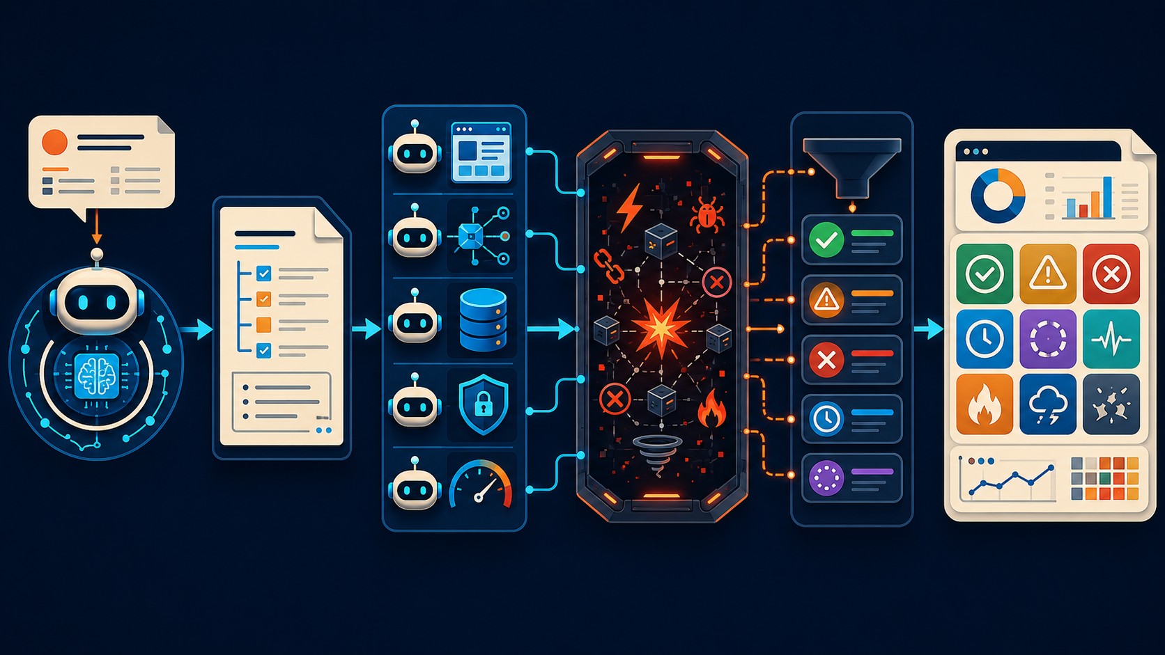 testing sistemas distribuidos agentes ia diagrama explicativo