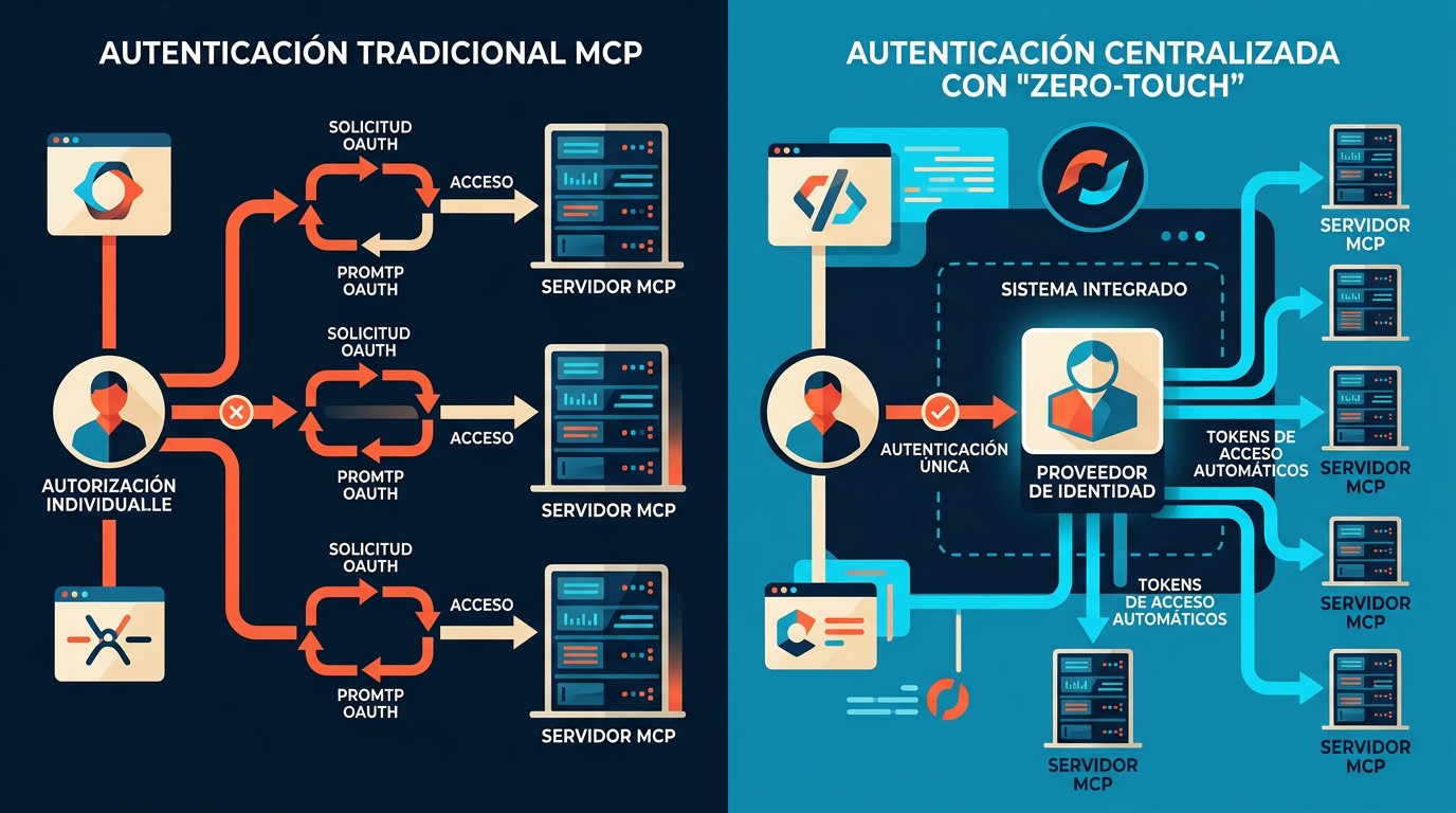 Autenticación centralizada MCP: OAuth zero-touch 2 autenticación centralizada mcp diagrama explicativo