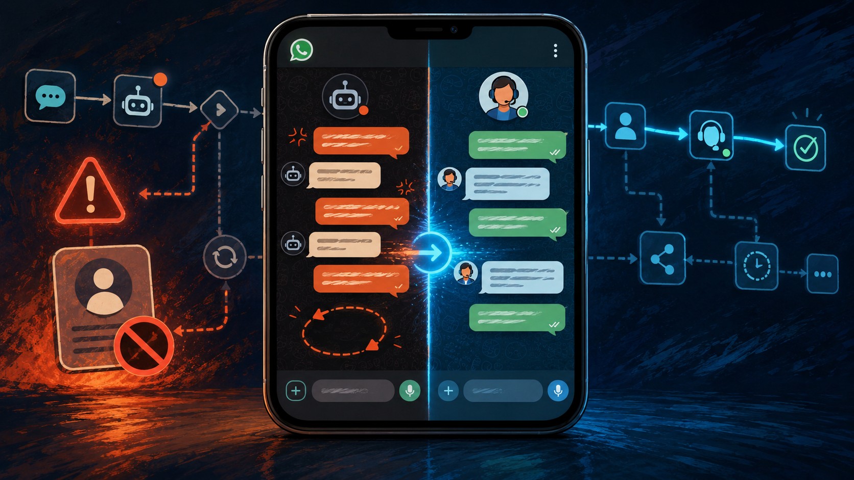 WhatsApp AI Bots for Small Businesses: How are you handling the "Human Takeover" problem without losing the mobile app? - ilustracion