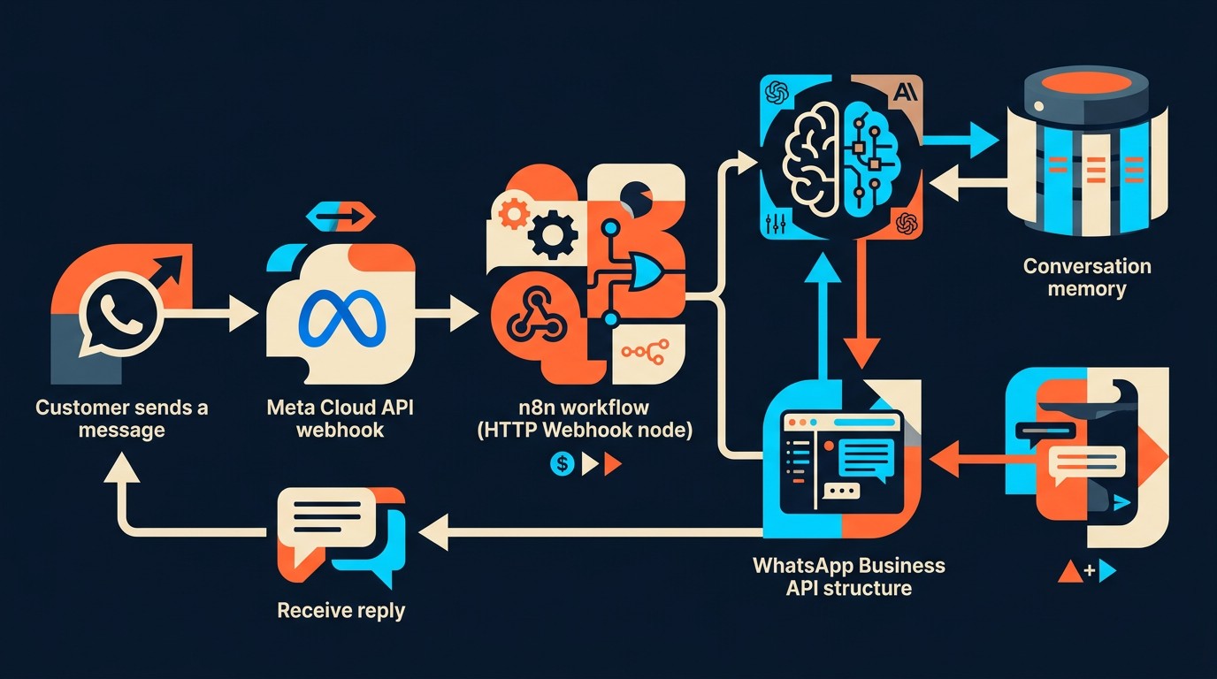 chatbot WhatsApp n8n gratis diagrama explicativo