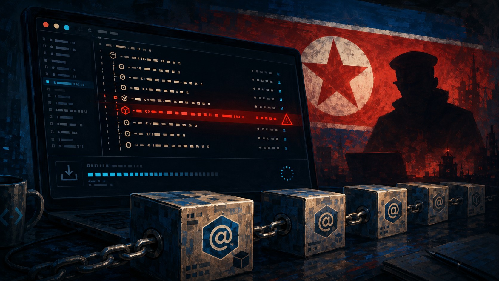 Microsoft ataque supply chain Mastra AI: Norcorea 1 Microsoft links Mastra AI supply chain attack to North Korean hackers - ilustracion