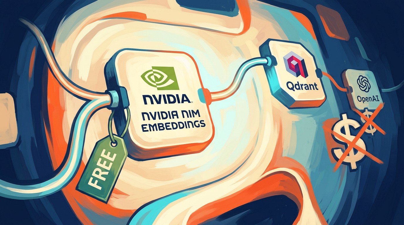 I built a free NVIDIA NIM Embeddings node for n8n — because every vector DB requires a native embedding sub-node and all existing options are paid - ilustracion