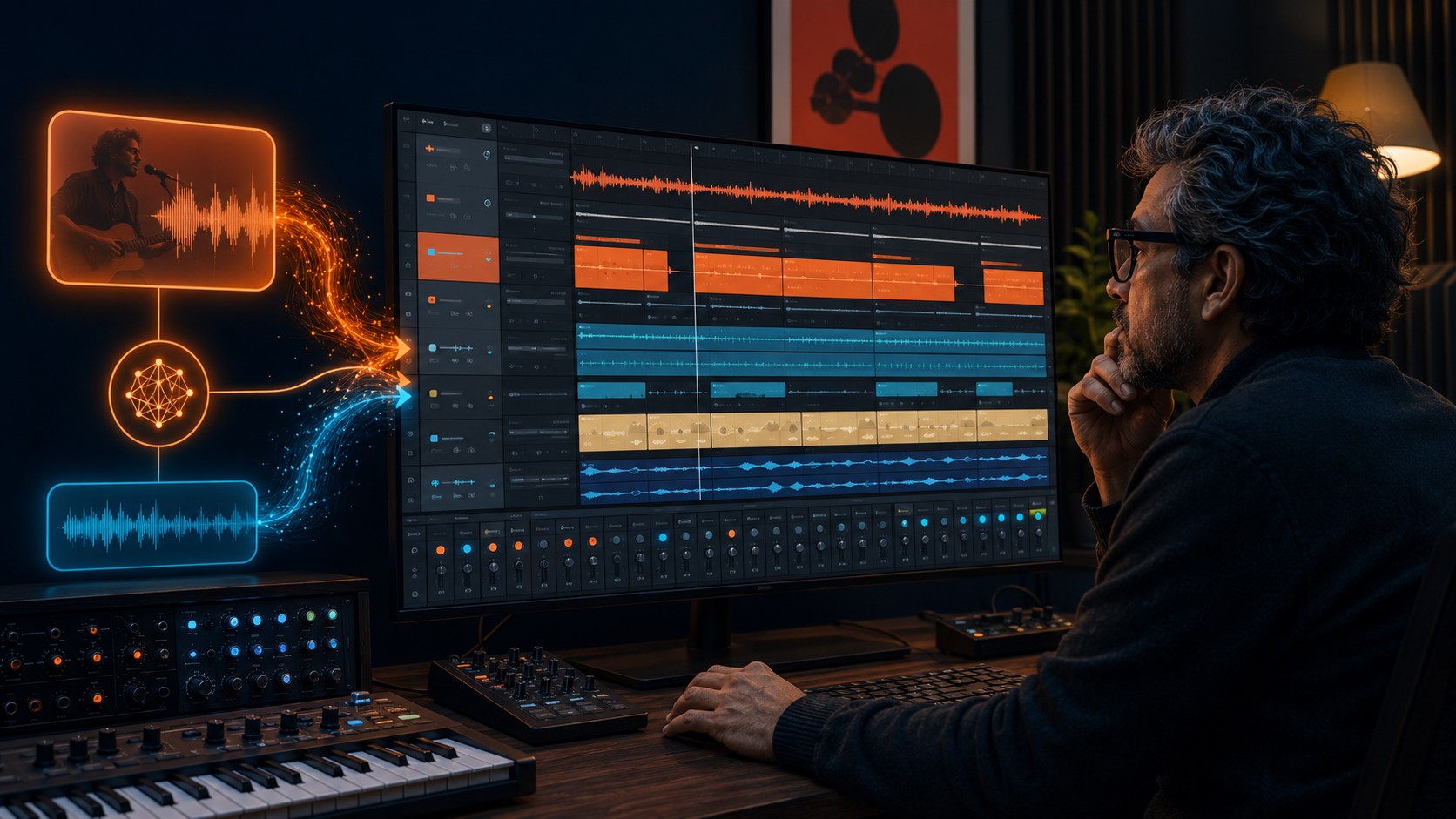 It's kind of DAWned (lol) on me that a lot of the anger is at Suno helping you skip the entire production process. But you don't have to skip the music making process---audio upload lets you put whate - ilustracion