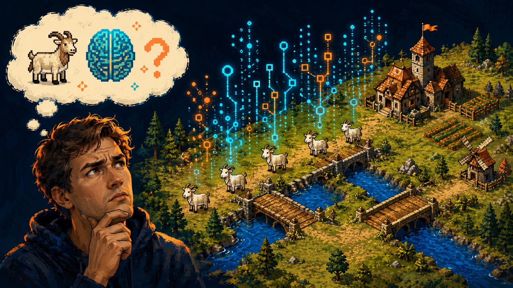 Cabras, Age of Empires II y la conciencia de la IA 1 Age of Empires II goat-based neural network highlights limits of AI consciousness claims. - ilustracion