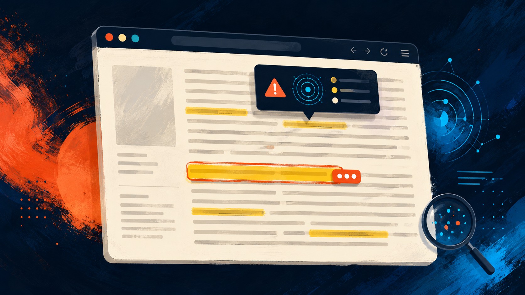 Detector de clichés LLM: caza el olor a IA en tus textos - A web browser window showing a pasted article with several sentences highlighted in yellow,