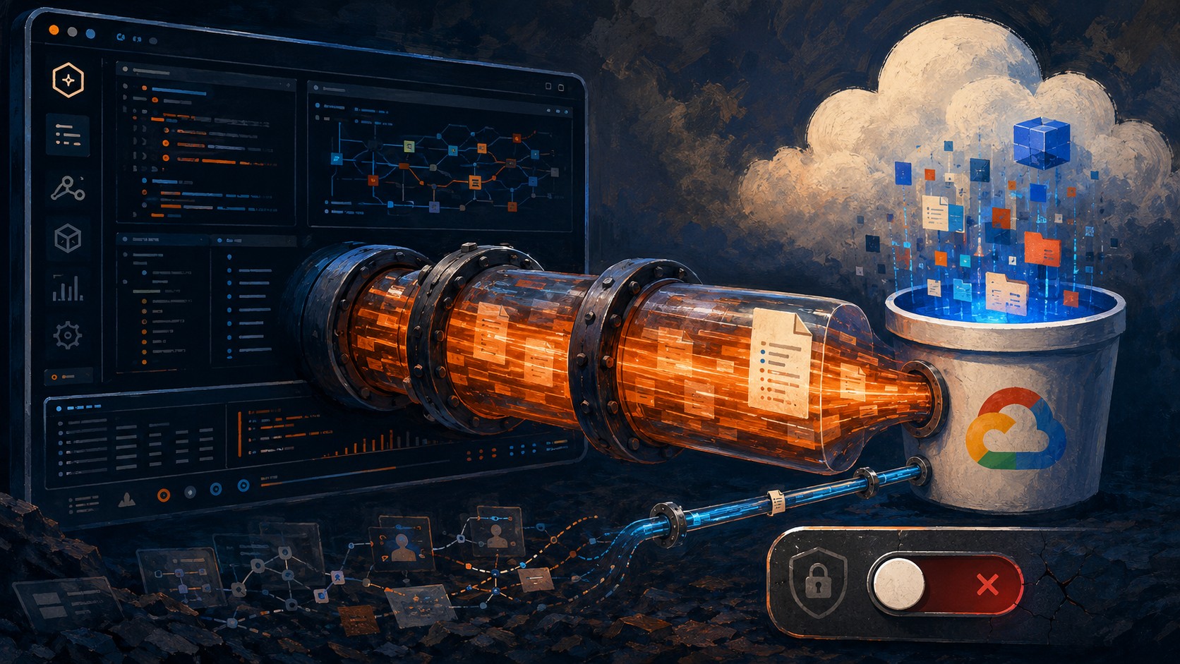 Grok Build ahora es código abierto: qué cambia de verdad 1 Grok Build ahora es código abierto: qué cambia de verdad - A developer's terminal window showing a Grok Build TUI session, connected by a thick pipe t