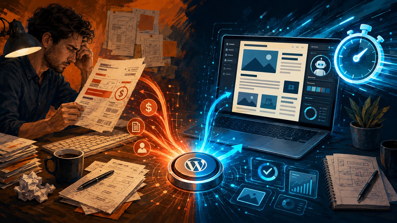 I got tired of paying freelance writers 150/article, so I built an AI that writes perfectly formatted, SEO-optimized blog posts in 5 seconds. - ilustracion