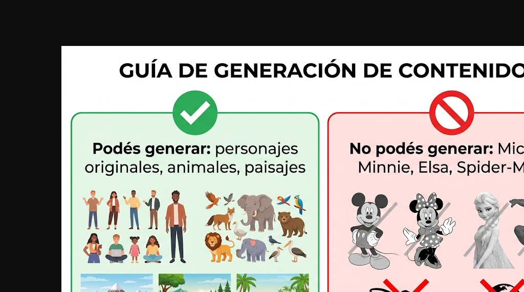 Imágenes IA y copyright: qué bloquea OpenAI en 2026 2 imágenes IA personajes copyright diagrama explicativo