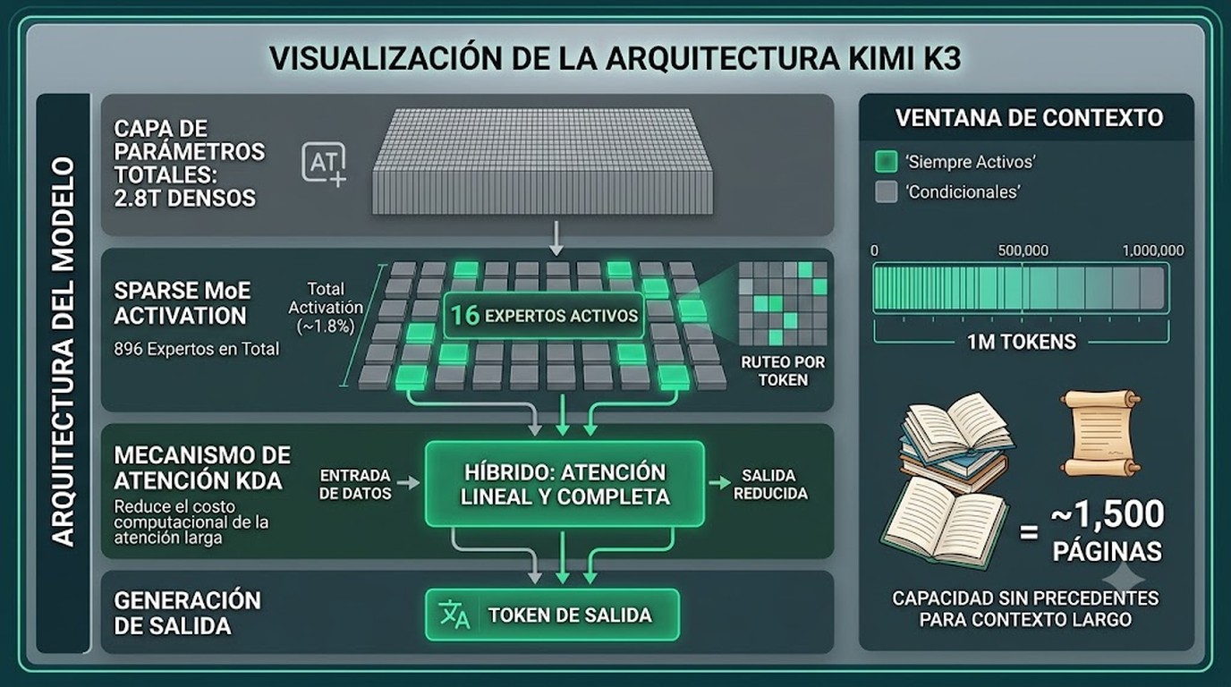 Kimi K3: el modelo IA open source más grande del mundo 2 kimi k3 modelo ia diagrama explicativo