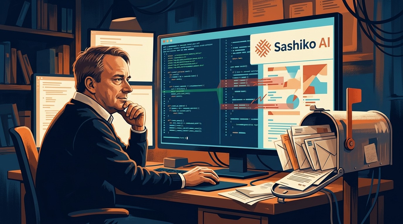 Linus Torvalds e IA en el kernel de Linux: qué dijo en 2026 - Linus Torvalds sitting at a developer workstation reviewing kernel patches on a terminal