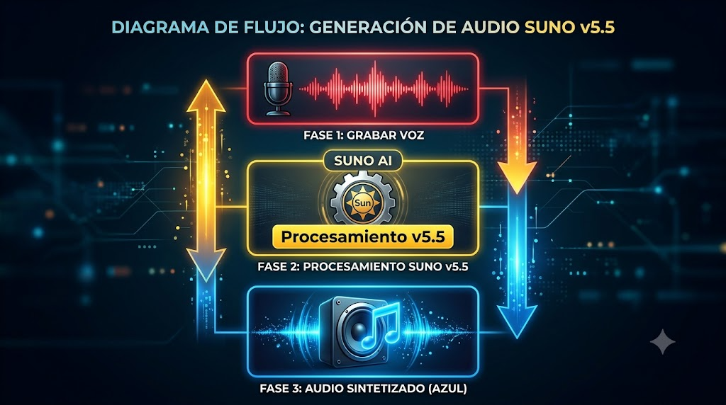 Suno Voices en Studio: ¿Cuándo llega la integración? 4 voz propia en suno ai diagrama explicativo