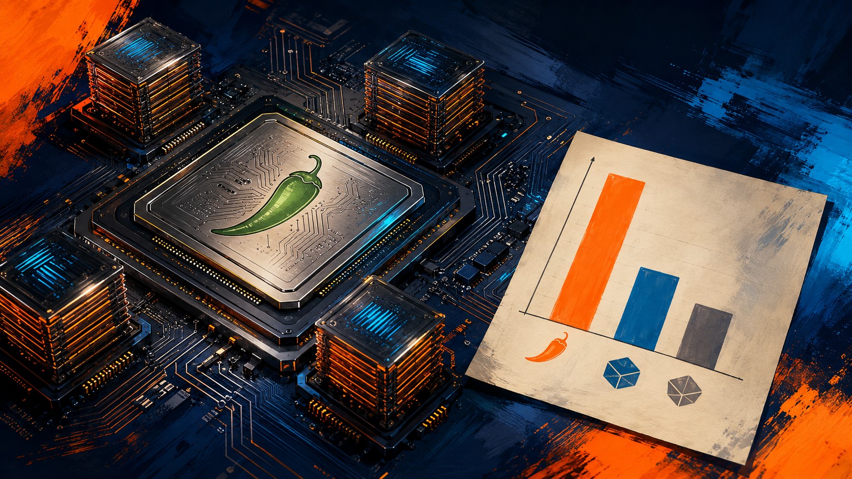 Chip Jalapeño de OpenAI: así le ganó a Blackwell 1 Chip Jalapeño de OpenAI: así le ganó a Blackwell - A large AI accelerator chip die labeled 'JALAPENO' with a small green chili pepper logo etched on i
