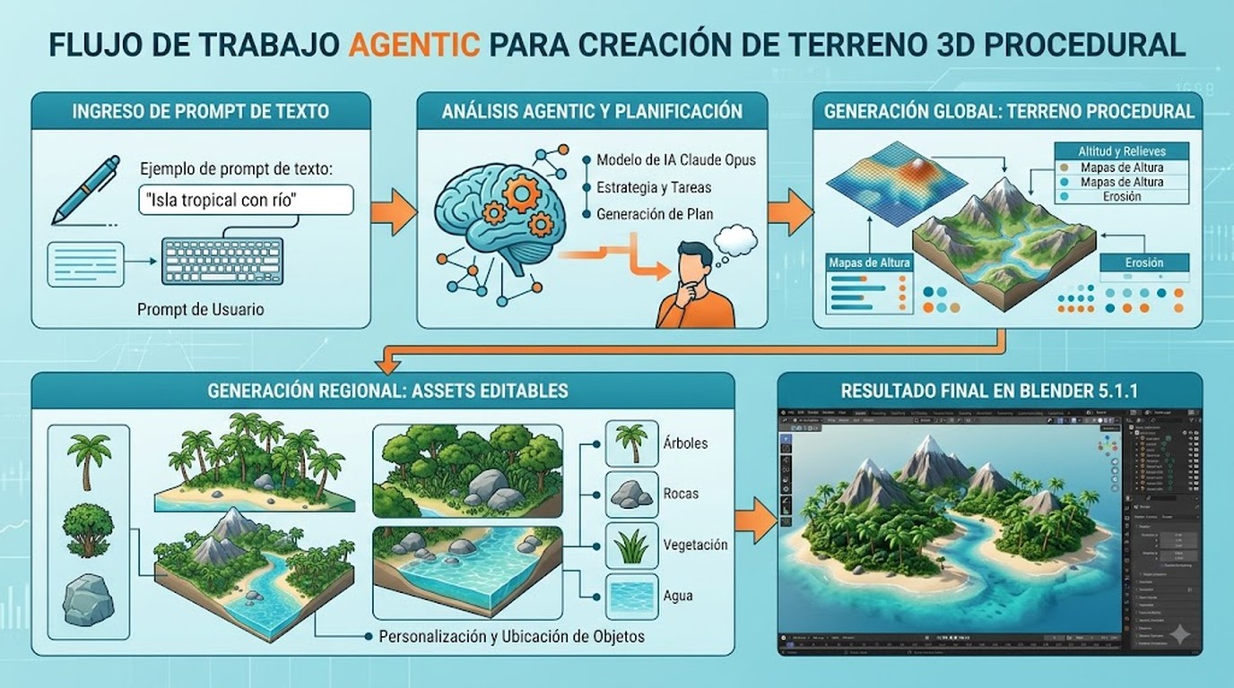 generación 3d agentic diagrama explicativo