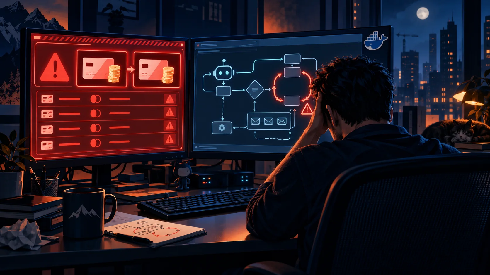 Máquina de estados IA: así se evitan pagos duplicados — ilustración