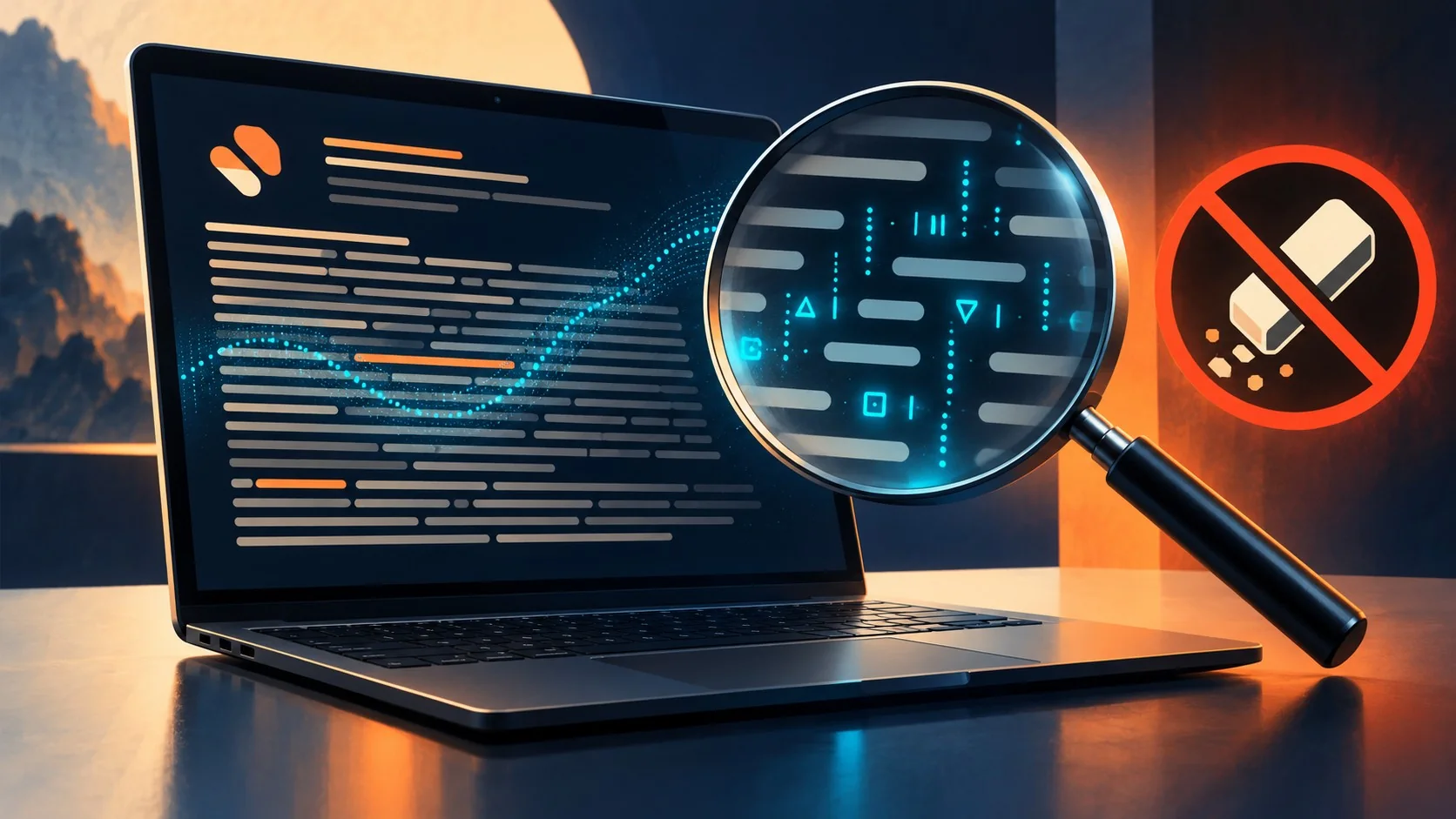 ¿Se puede quitar la marca de agua de Claude? - A block of AI-generated text on a laptop screen with a faint glowing pattern woven between the words re