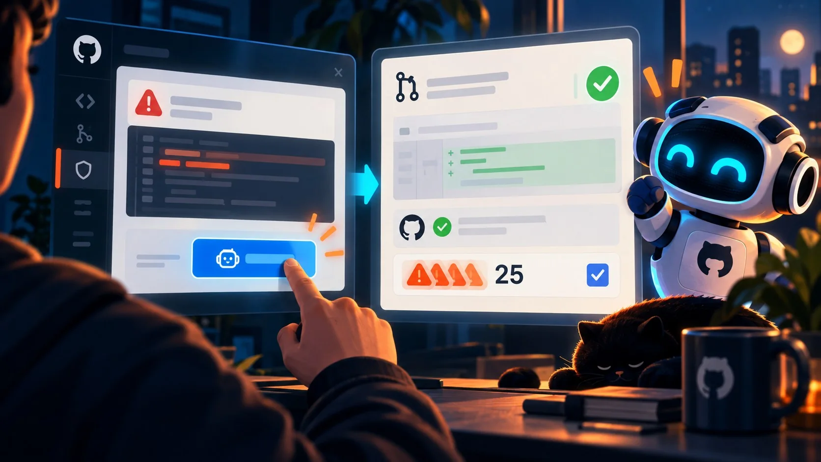 Agentic autofix GitHub: ya es GA para code scanning 1 Agentic autofix GitHub: ya es GA para code scanning - A GitHub code scanning alert card with an 'Assign to Copilot' button being clicked, next to a dr