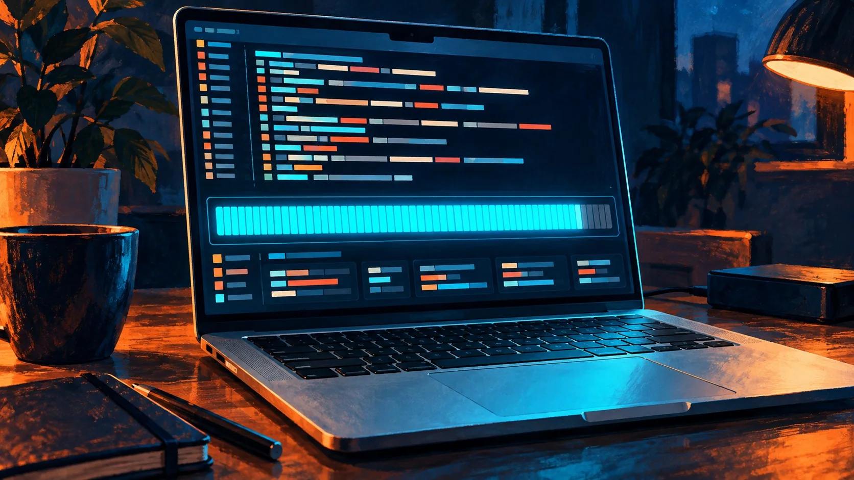 Así configuraron qwen 3.8 llama.cpp para 512K de contexto - A MacBook Pro on a developer desk with a terminal window showing llama.cpp command flags l