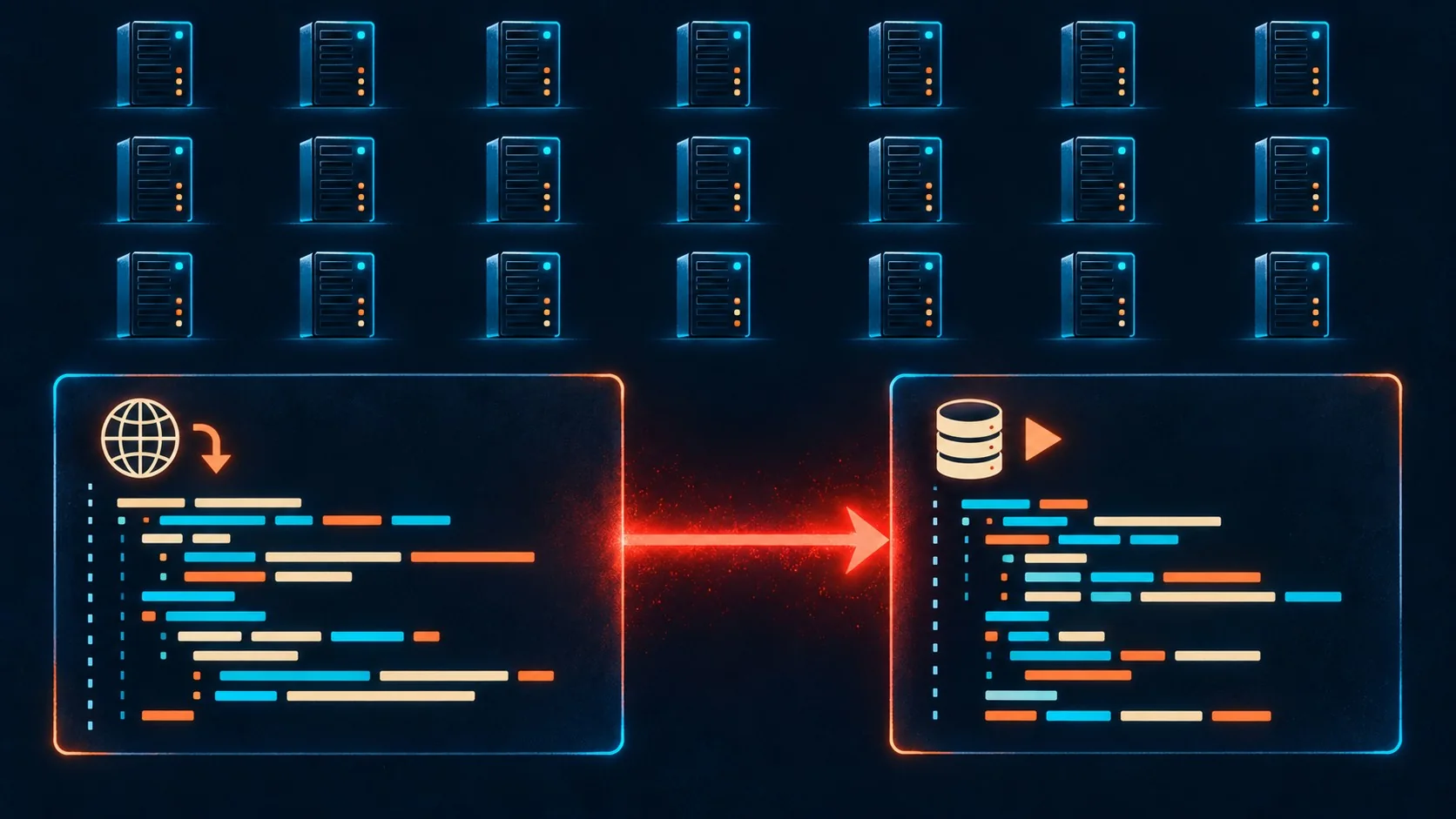 1.384 herramientas MCP analizadas: así está el riesgo real - A technical diagram showing two connected code blocks labeled 'source' (a URL fetch funct