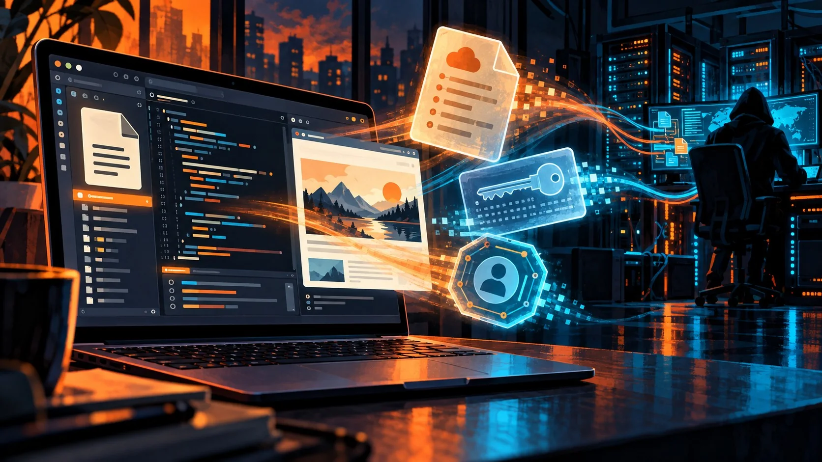 SneakPeek: la falla de Claude Code que robaba claves - A developer's laptop showing the Claude Code Desktop preview pane rendering an HTML file labele